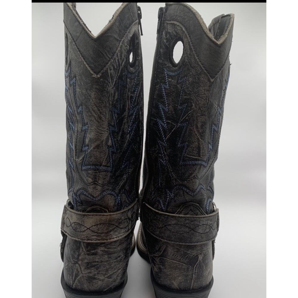 Smoky Mountain Youth Cowboy Boots Black Gray Distress Leather 3.5R Runs Big 4.5 - Picture 4 of 12